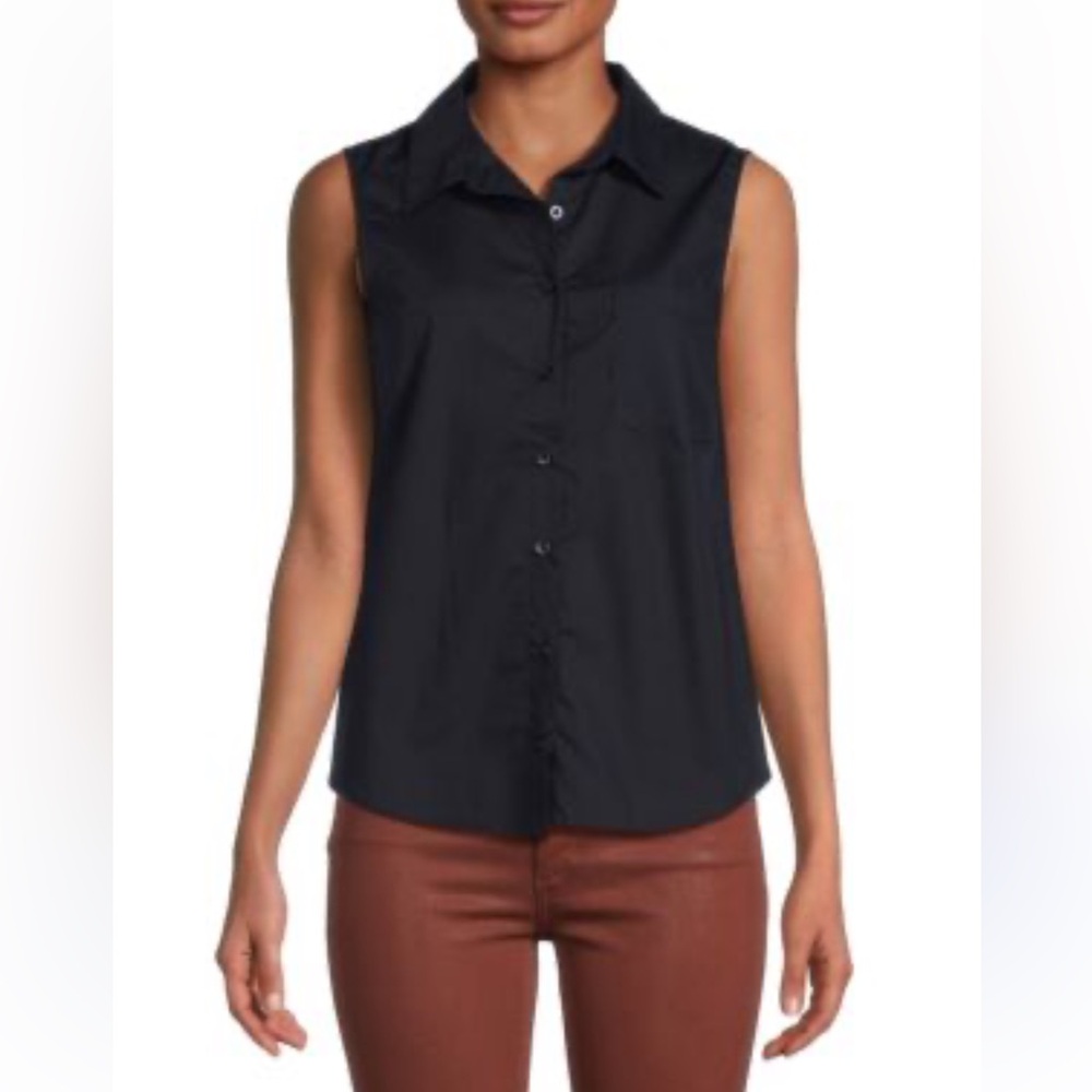 Philosophy Black Button Down Sleeveless Shirt